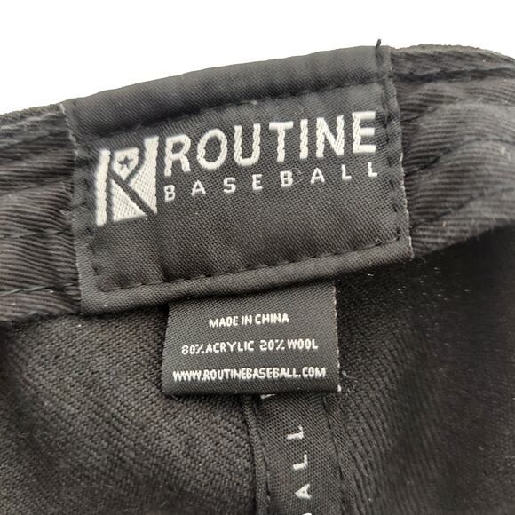 ROUTINE BASEBALL Cap Hat Men's Baseball Black Emblem Fitted Size 7 1/4 Lid - Picture 11 of 11